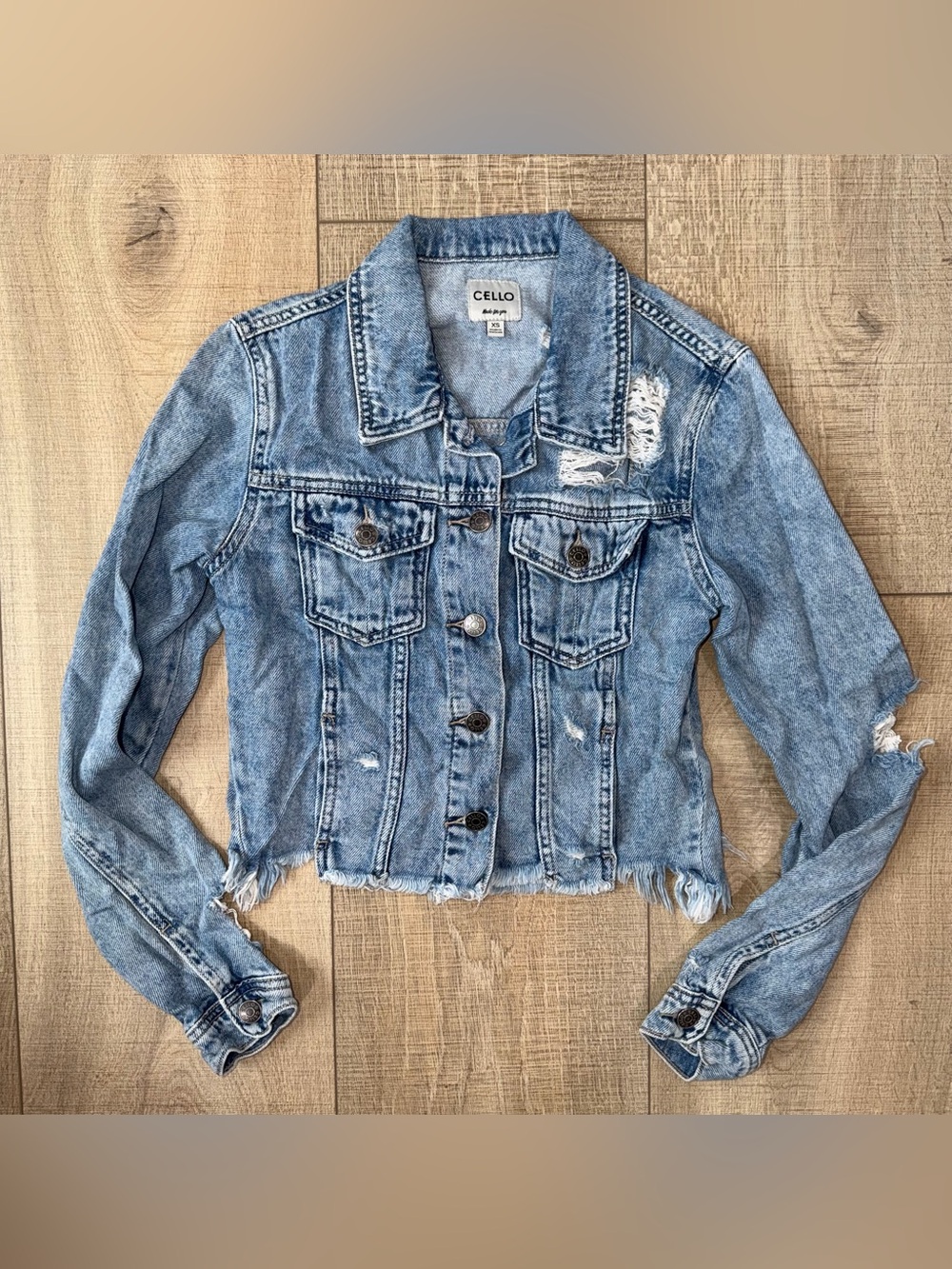 Cello Cropped Distressed Jean Jacket Size XS